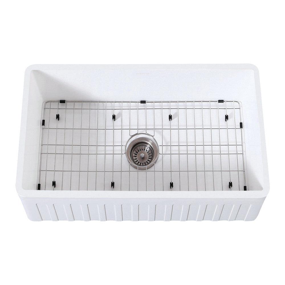 Kingston Brass 30-Inch Farmhouse Kitchen Sink with Strainer & Grid - Matte White (KGKFA301810CD) | Durable Apron Front Sink for Modern Farmhouse Kitchens, Perfect for Cooking & Entertaining