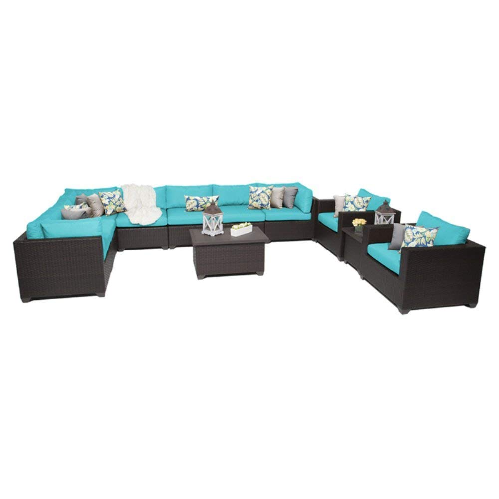 TK Classics BELLE-11a-ARUBA 11-Piece Outdoor Wicker Patio Furniture Set with Cushions - Aruba Rattan Sofa, Chairs, Table & Ottoman - Perfect for Garden, Poolside & Backyard Relaxation