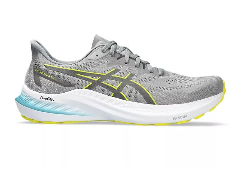 ASICS GT 2000 12 Running Shoes for Men - D Width - Sheet Rock/Bright Yellow - Lightweight Cushioned Sneakers for Jogging, Gym Workouts & Daily Walking