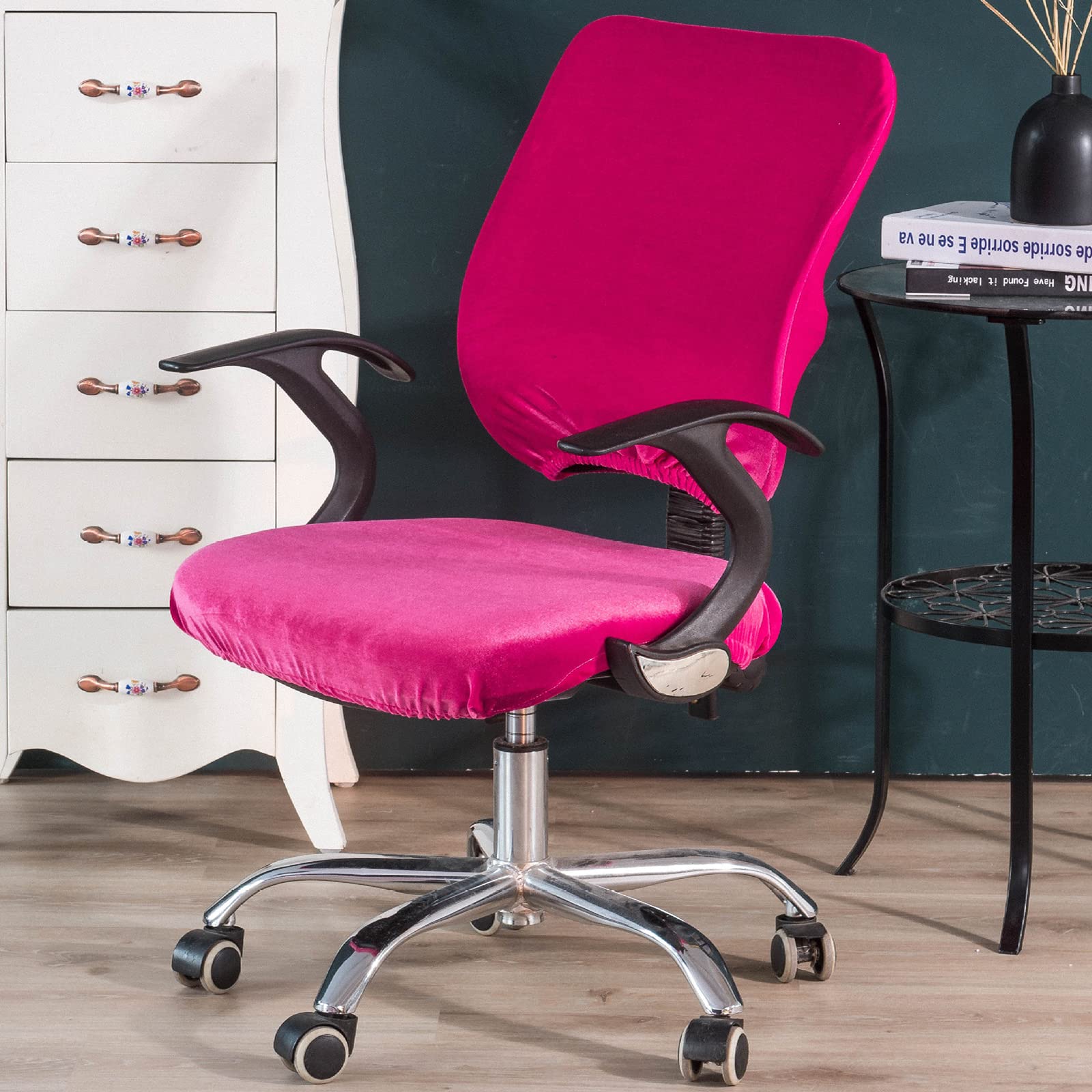 2-Pack Velvet Stretch Office Chair Covers - Soft Elastic Rotating Chair Slipcovers, Washable & Durable for Boss Chairs & Swivel Chairs (Red) - Perfect for Home Office, Conference Rooms & Workspaces