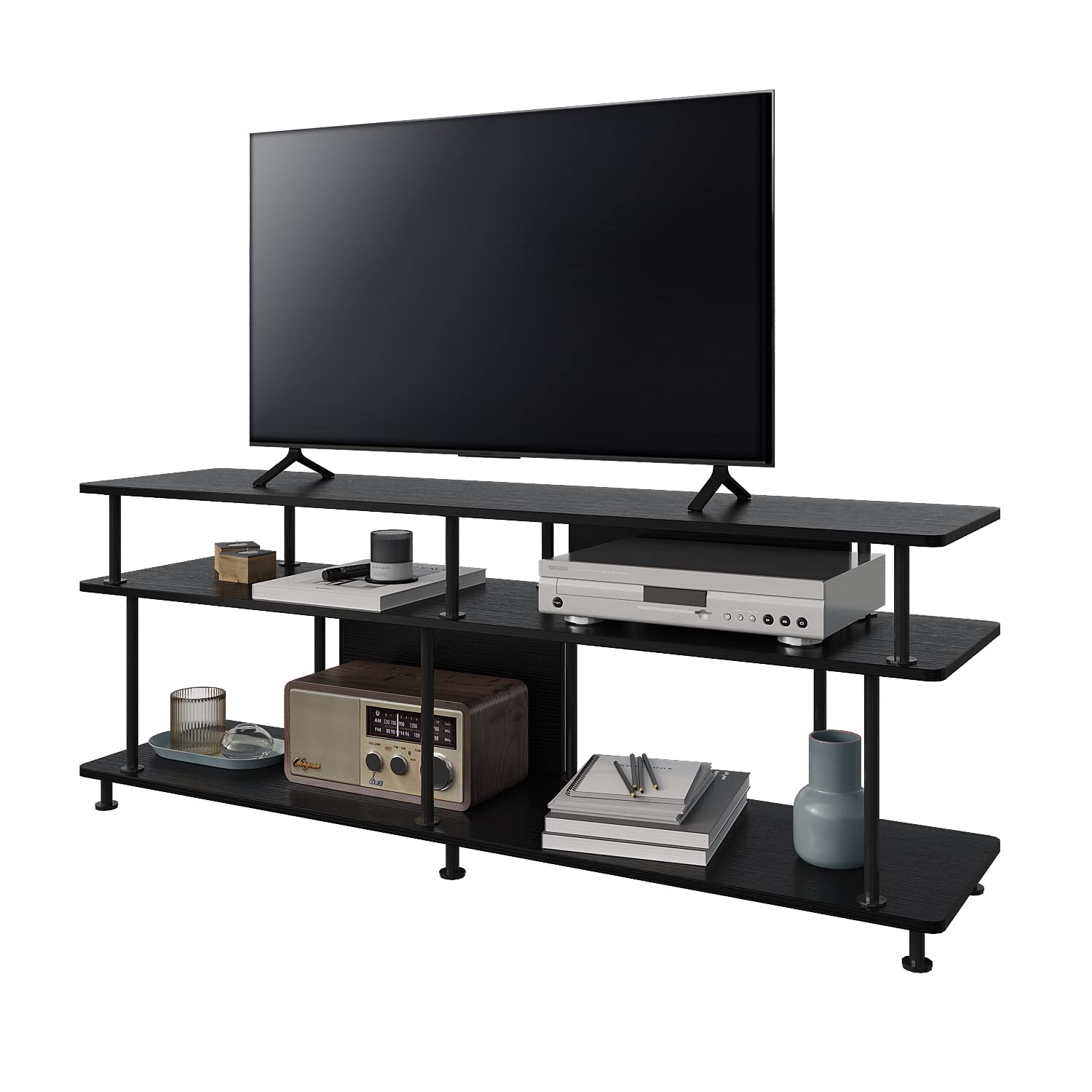 Panana 59 Inch TV Stand with 3-Tier Shelves, Industrial Style Media Console for TVs up to 70 Inches - Sturdy Steel Frame Entertainment Center for Living Room & Bedroom | Perfect for Home Theater Setup & Modern Home Decor