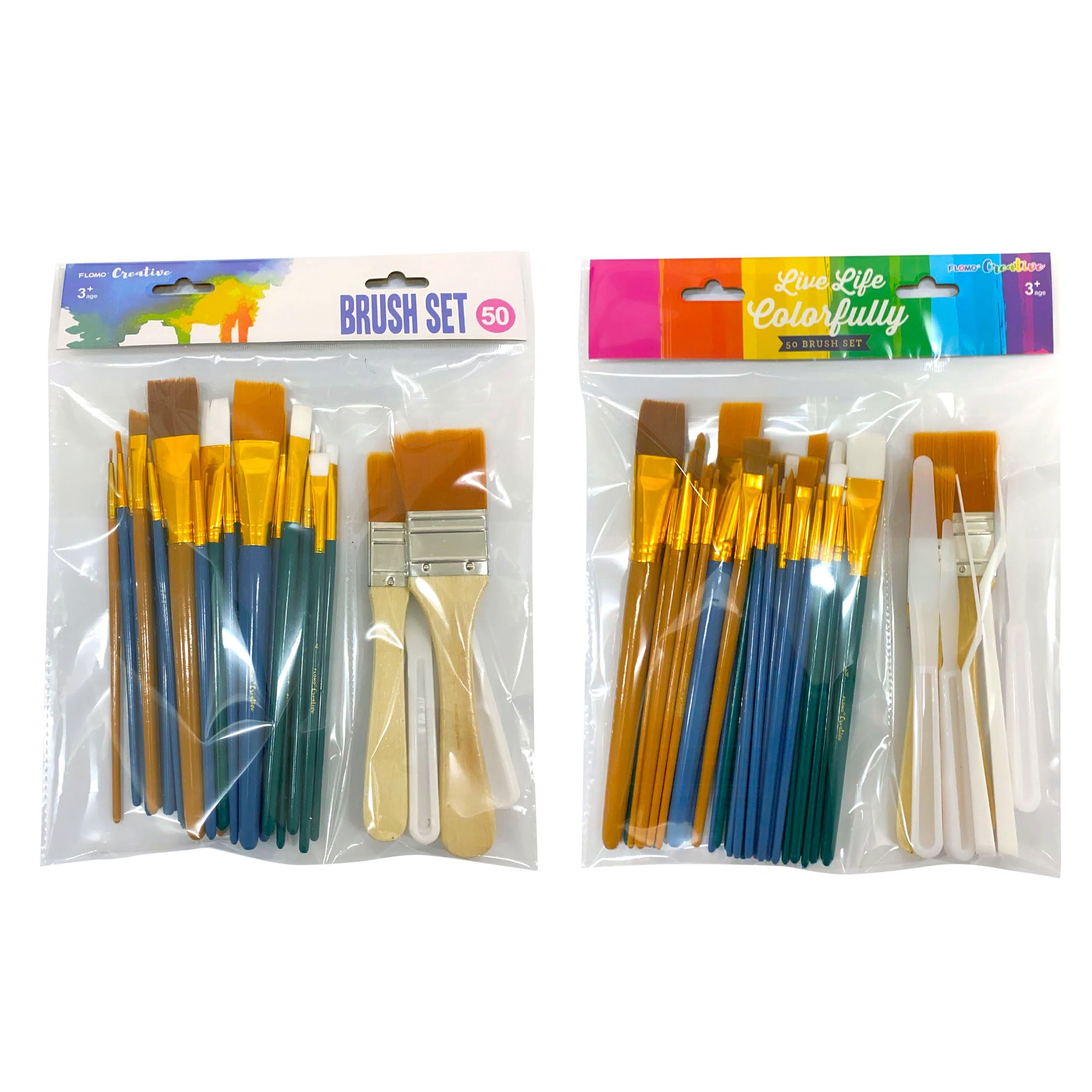 50-Piece Brush Set with 2 Assortments - Professional Makeup & Paint Brushes for Artists, DIY & Cosplay - Perfect for Home, Salon & Art Studio Use