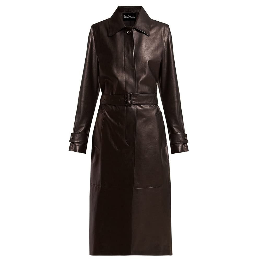 Luxury Black Designer Leather Long Coat for Women - Elegant Winter Outerwear for Formal Events & Evening Occasions