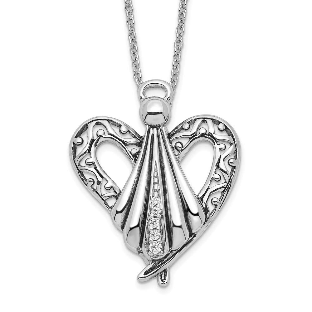 925 Sterling Silver Cubic Zirconia Antiqued Angel of Friendship Necklace for Women - Elegant Fine Jewelry Gift for Her, 18