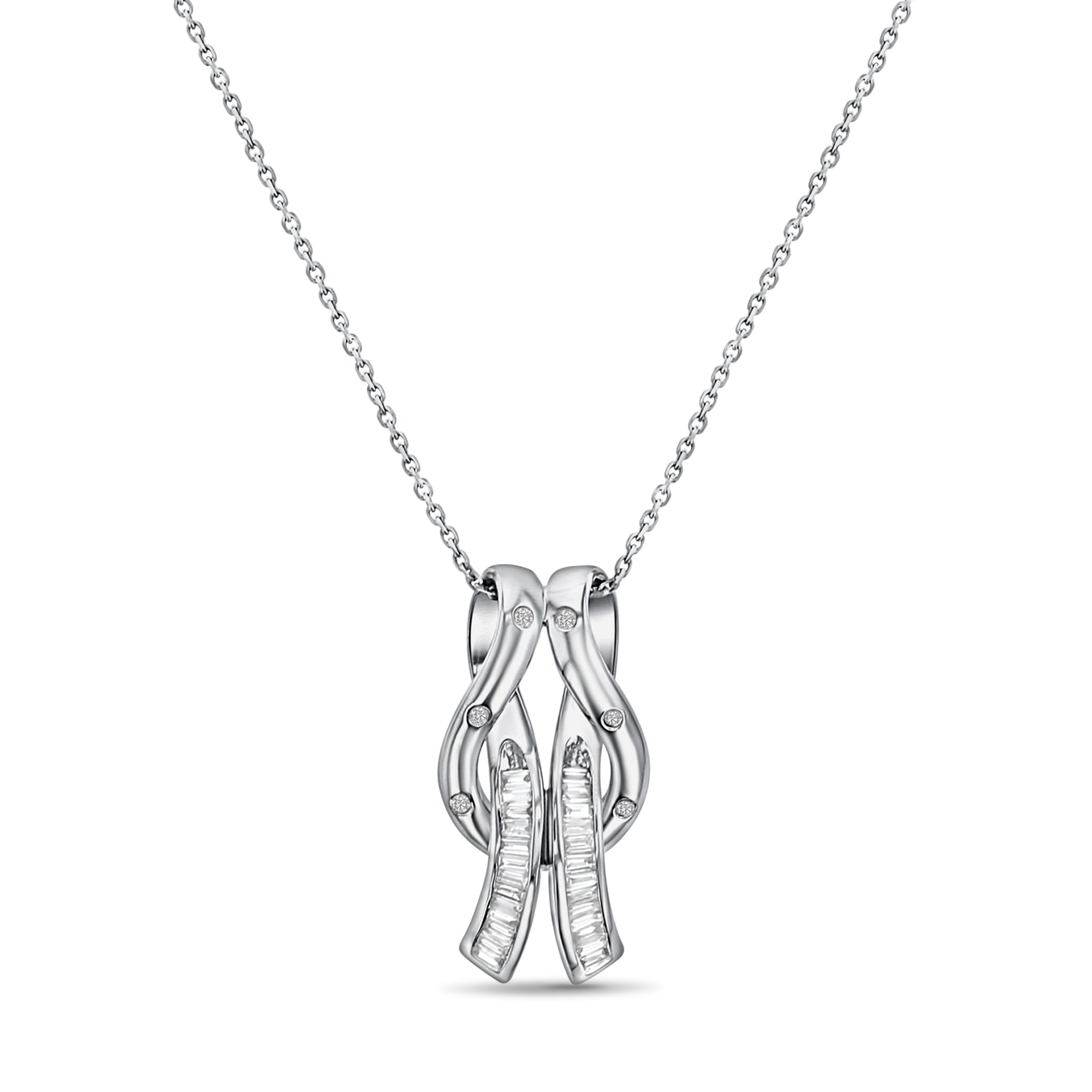 14K White Gold Baguette Diamond Ribbon Pendant Necklace - 0.48cttw Elegant Jewelry Gift for Women, Perfect for Anniversaries, Weddings & Special Occasions