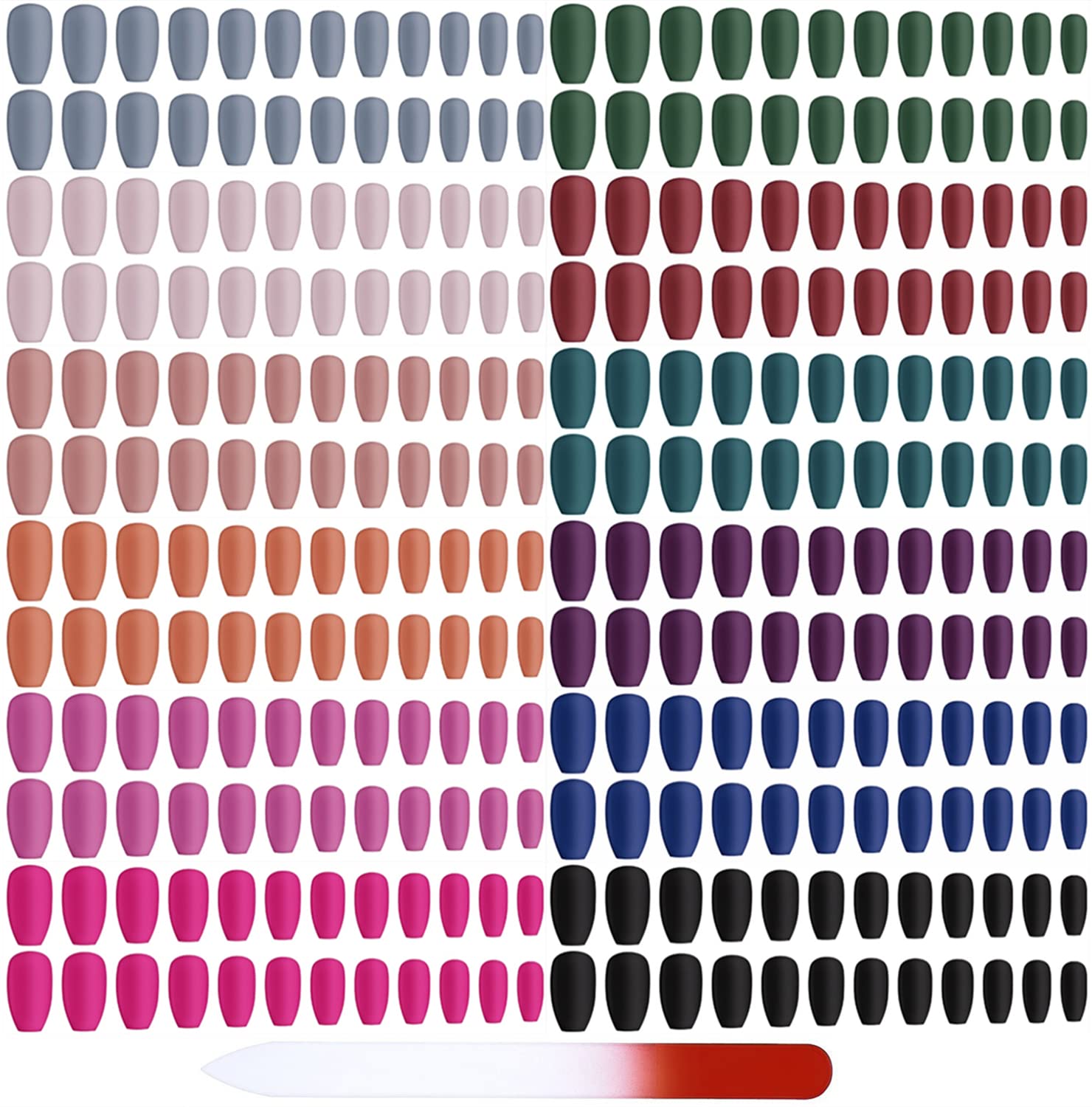 288pcs Matte Acrylic Ballerina Coffin False Nails - 12 Full Cover Sets with Crystal Nail File - Natural Medium Length Press On Nails for Women - Perfect for Parties, Weddings & Daily Wear