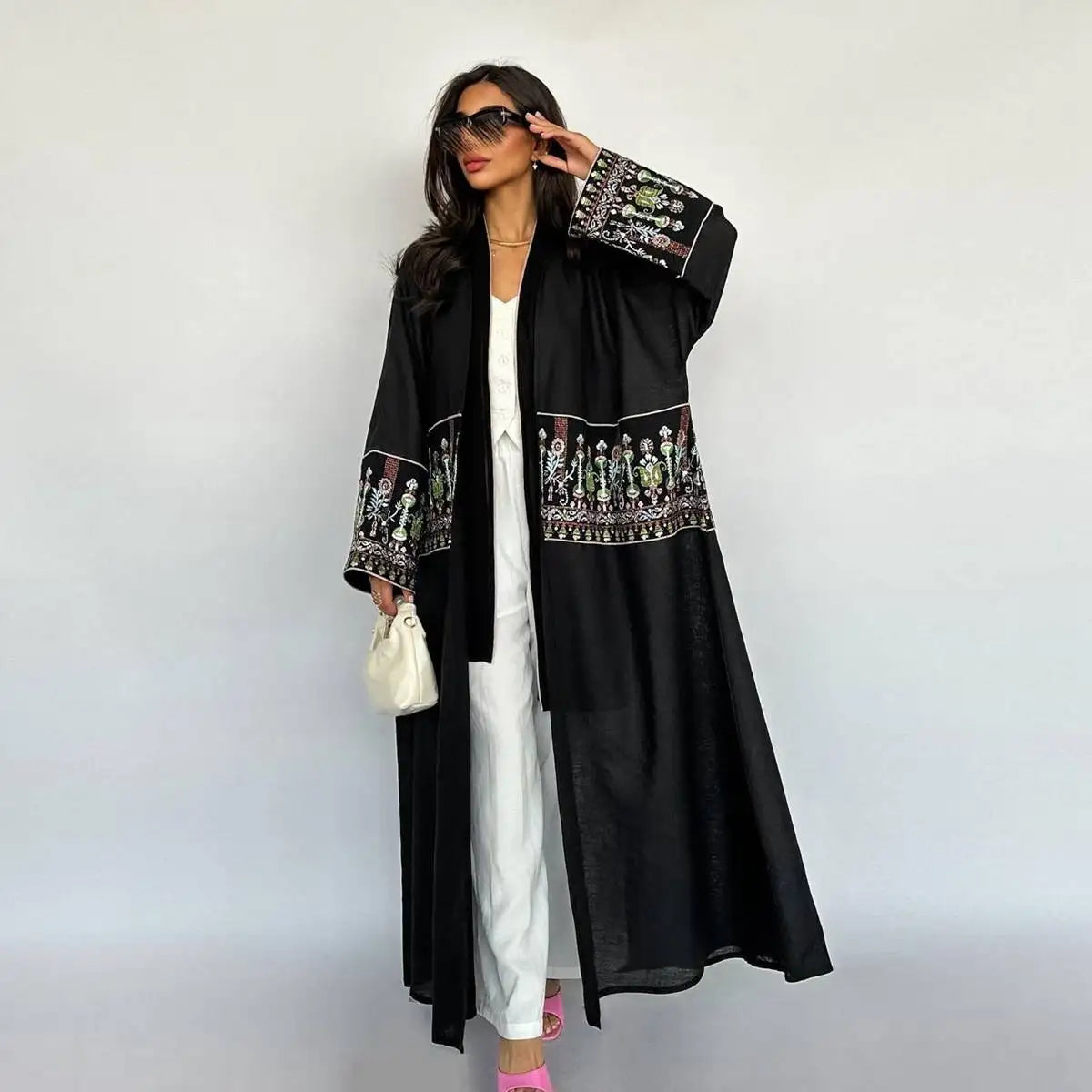 Elegant Modest Fashion Embroidery Cardigan Open Abaya Dress for Women - Perfect for Prayer, Mosque Wear & Special Occasions
