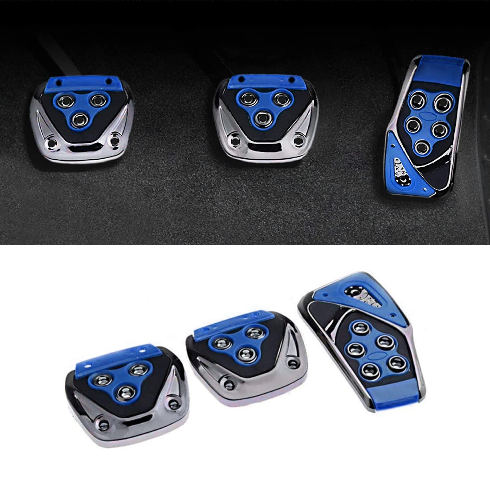 3 PCS Universal Non-Slip Racing Pedal Covers Set - Accelerator, Brake & Clutch Pedal Pads - Sport Car Interior Accessories for Enhanced Grip & Performance (Blue) - Perfect for Street Racing, Performance Driving & Car Upgrades