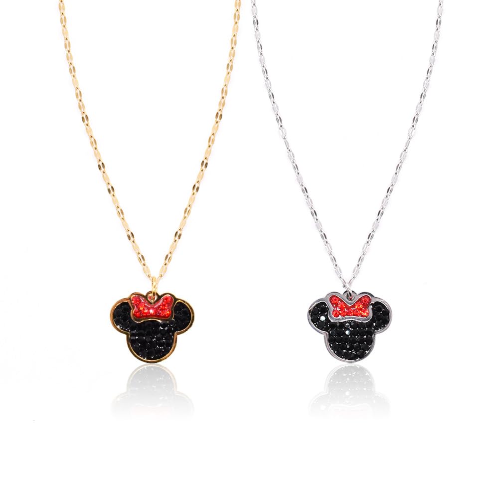 2PCS Cute Cartoon Mouse Pendant Necklace for Girls & Women - Elegant Jewelry Gift for Birthday, Party Favors & Everyday Wear