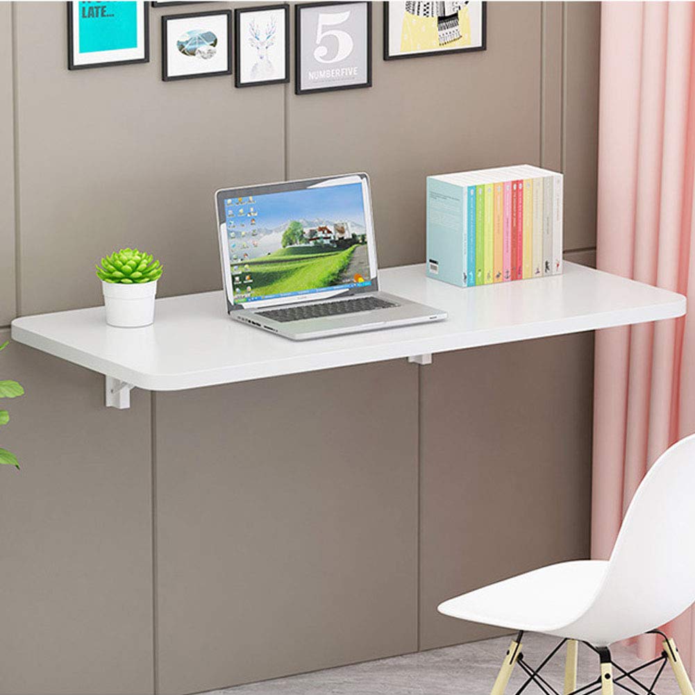 Foldable Wall-Mounted Wooden Desk - Space Saving Home Office Computer Table, Kitchen Shelf & Study Desk for Small Apartments, Scratch Resistant White Fold Down Table (Perfect for Tiny Homes, Dorms & RV Living)