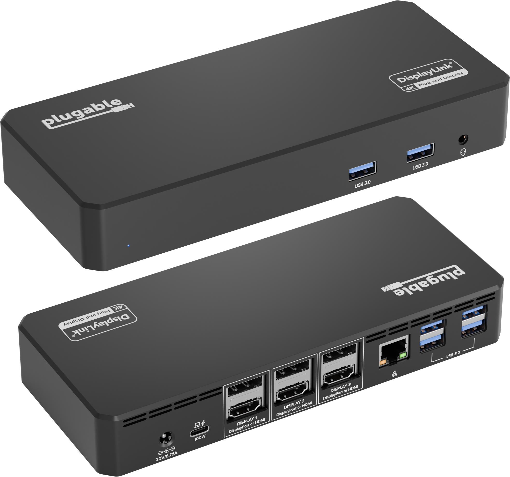 Plugable USB C Docking Station with 4K Triple Monitor Support & 100W Laptop Charging - Ideal for Home Office, Gaming & Multi-Tasking Workspaces