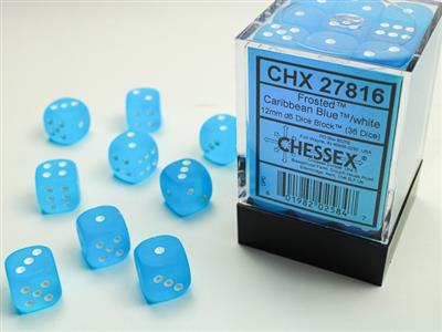 Frosted 12mm D6 Caribbean Blue & White Dice Set - 36 Polyhedral Dice for Tabletop RPG, D&D, Board Games, and Collectors