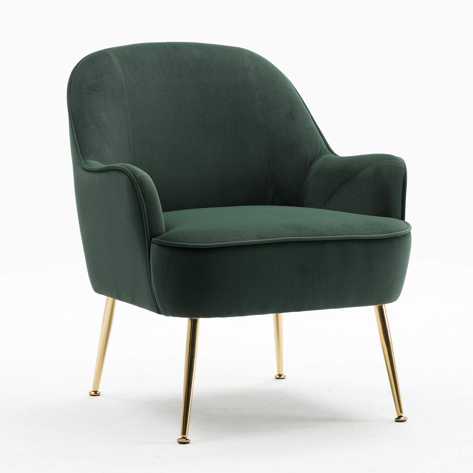 Modern Soft Fabric Dark Green Ergonomic Accent Chair - Comfortable Living Room & Bedroom Chair with Gold Metal Legs & Adjustable Height - Perfect for Home Office, Reading Nook, or Lounge Area