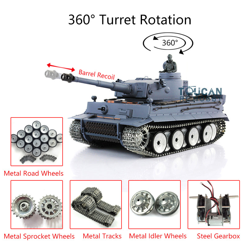 Henglong 1/16 Scale 7.0 Tiger I RTR RC Tank with Barrel Recoil & Metal Tracks - Electric Military Vehicle Toy for Adults & Kids - Fast Free Shipping - Perfect for Battle Reenactments, Collecting & Outdoor Play