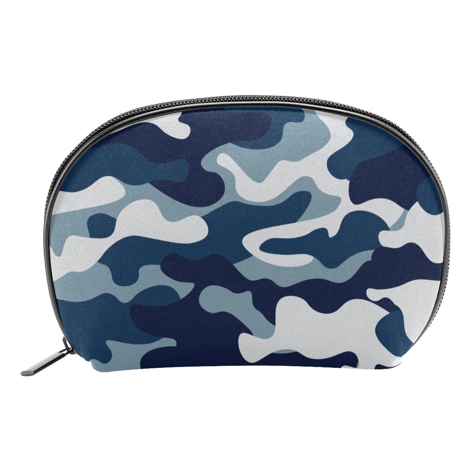 Portable Shell-Shaped Cosmetic Bag for Women - Waterproof Travel Makeup Pouch with Zipper, Navy Blue Camouflage Toiletry Organizer | Perfect for Travel, Gym, Beach & Daily Use