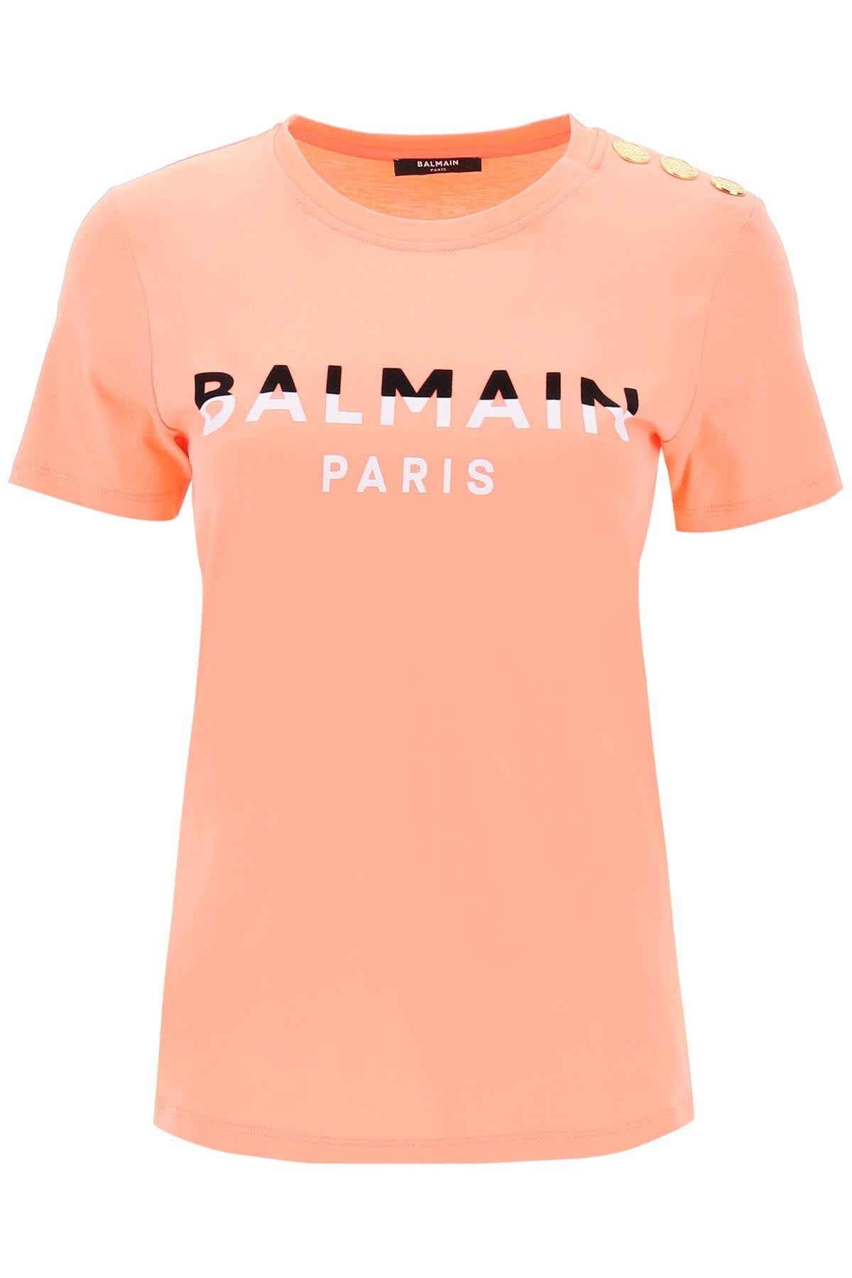 Balmain Flocked Print T-Shirt with Gold Tone Buttons - Stylish Casual Wear for Men & Women | Perfect for Parties, Outings & Everyday Fashion