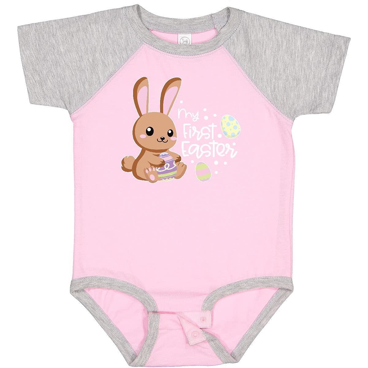 My 1st Easter Baby Bodysuit - Cute Brown Bunny & Easter Eggs Design - Soft Cotton Infant Onesie for Easter Photos, Family Gatherings & Spring Celebrations