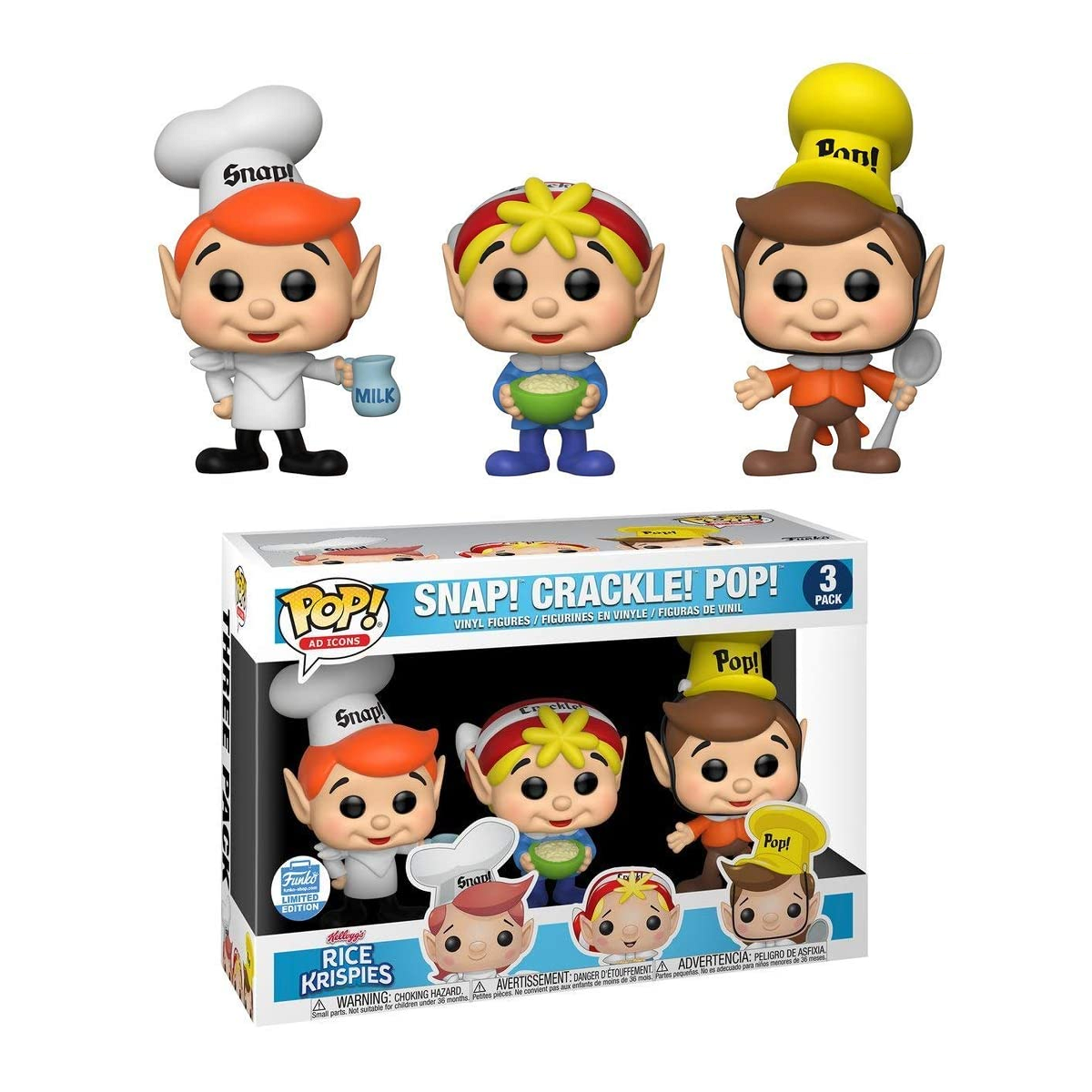 Funko Pop! AD ICONS Rice Krispies: Snap! Crackle! Pop! 3-Pack Collectible Figures - Perfect for Pop Culture Fans, Office Decor & Gift Giving