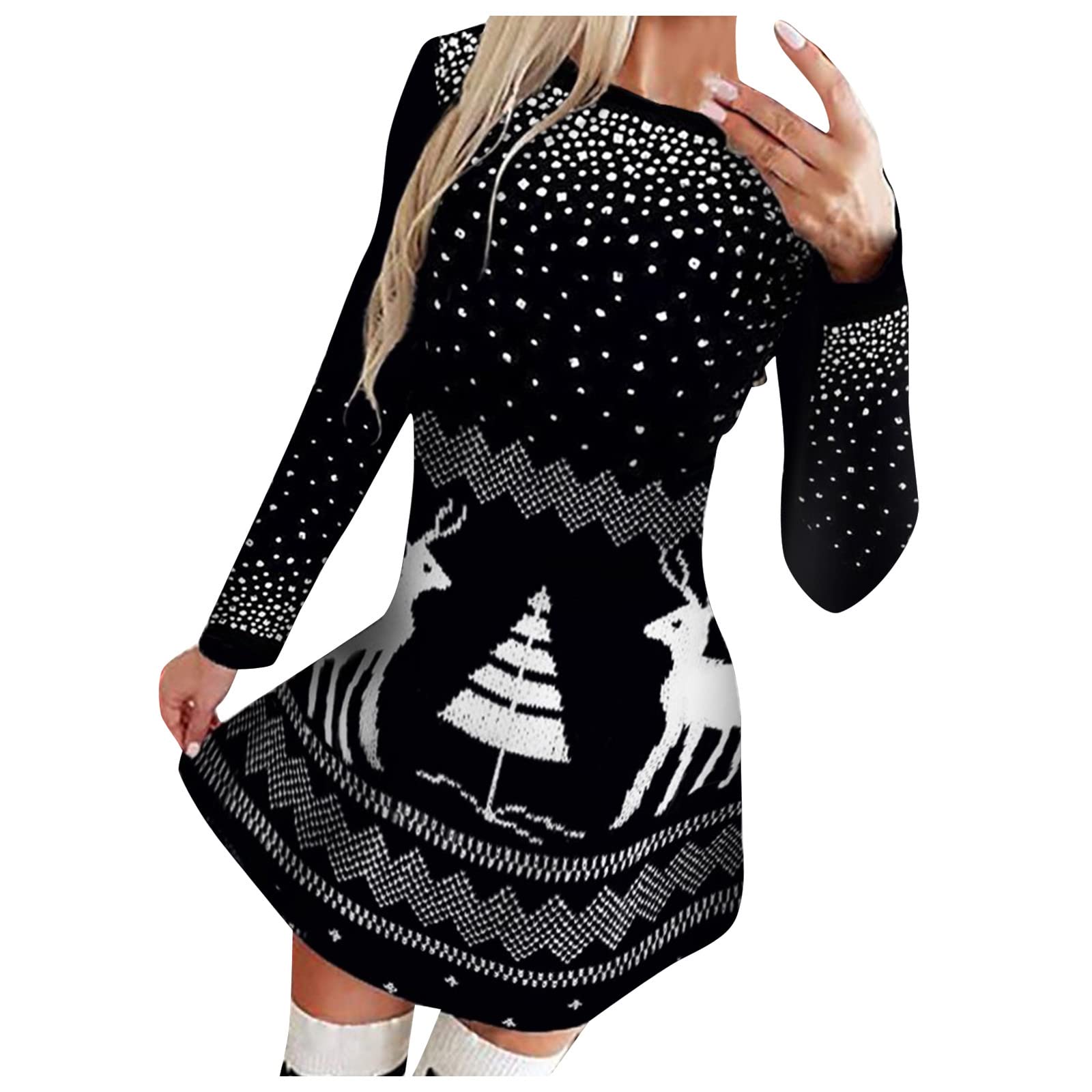 Women's Long Sleeve Striped Maxi Dress with Christmas Floral Print - Casual Elegant Tunic Dress for Holiday Parties, Date Nights & Seasonal Festivities