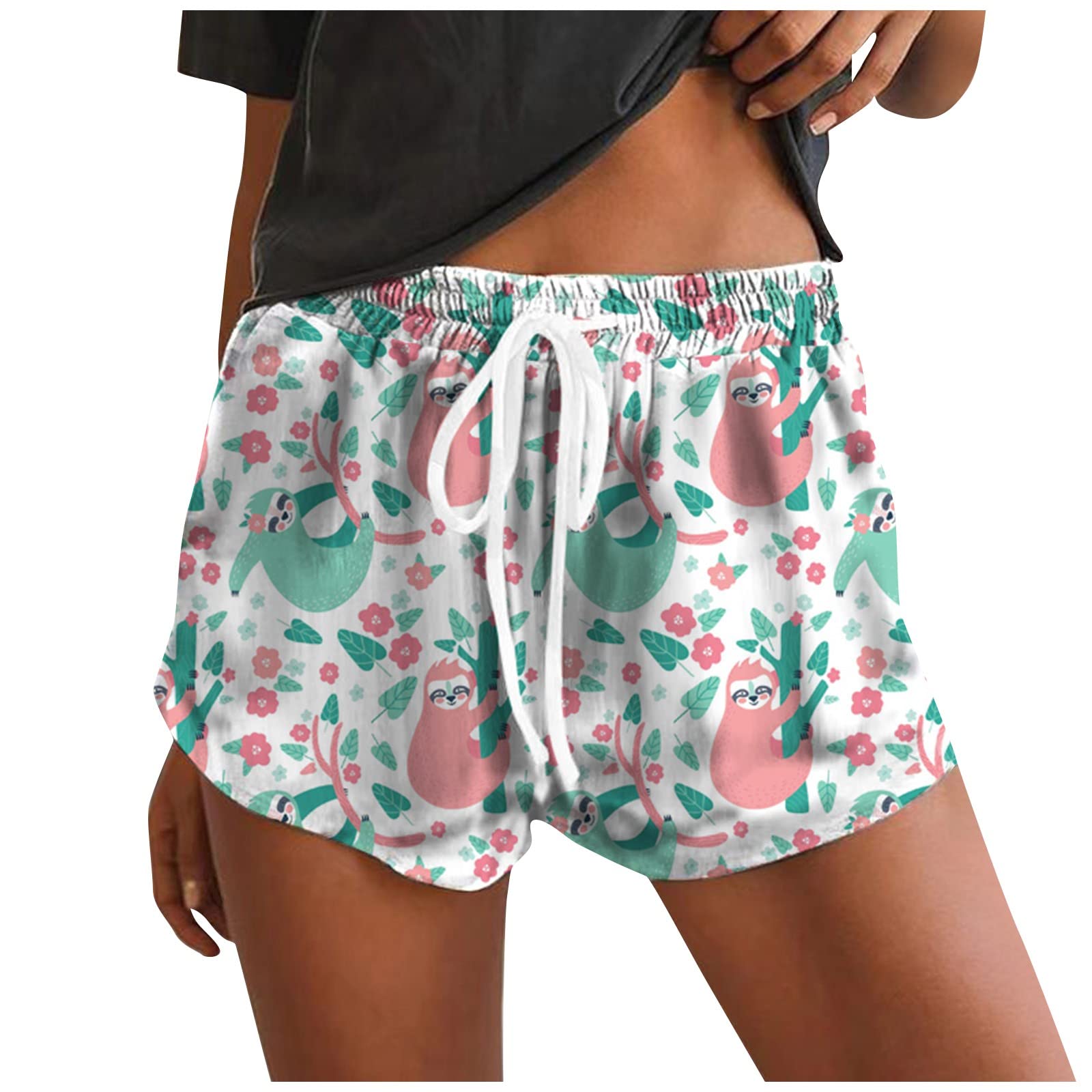 Women's Floral Print Trendy Running Gym Shorts - Drawstring Beach Bohemian Swim Joggers for Yoga, Travel & Summer Outfits