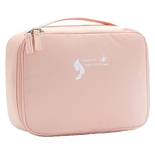 Vishall Smart Mall Cosmetic Organizer Bag - Pink Makeup Pouch with Dividers for Brushes, Toiletries & Cosmetics (24x17x7cm) - Perfect for Home, Travel & Daily Use - Women's Beauty Storage Solution