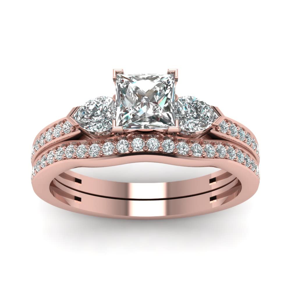 1.75/2.75 CTW Princess Cut Moissanite Wedding Ring Sets for Women - Platinum Plated Silver Engagement Ring Band Sets with Free Engraving | Perfect for Proposals, Anniversaries & Bridal Jewelry