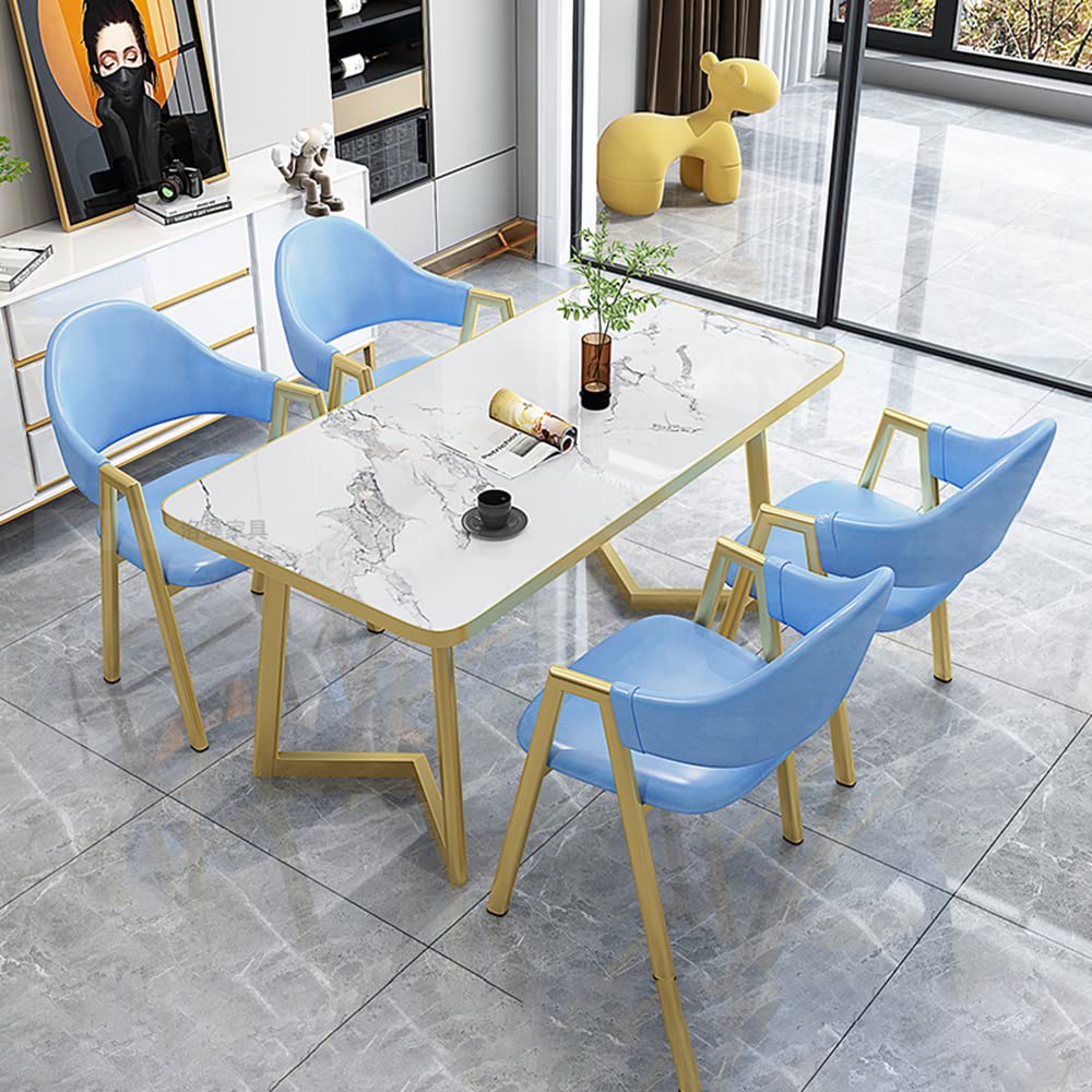 Scandinavian Modern 5-Piece Sintered Stone Dining Set with Rectangle Table & 4 Chairs - Blue 47.2