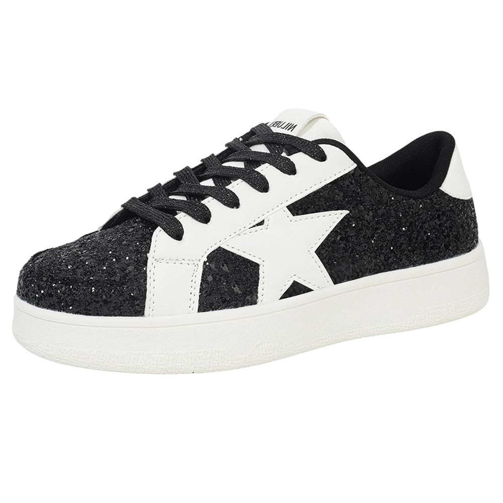 Niluber Women's Low Top Comfortable Cushioned Sneakers - White, Gold, Silver & Leopard Print Platform Shoes with Lace Up Design | Perfect for Party, Casual Wear & Everyday Fashion (Red Glitter Option Available)
