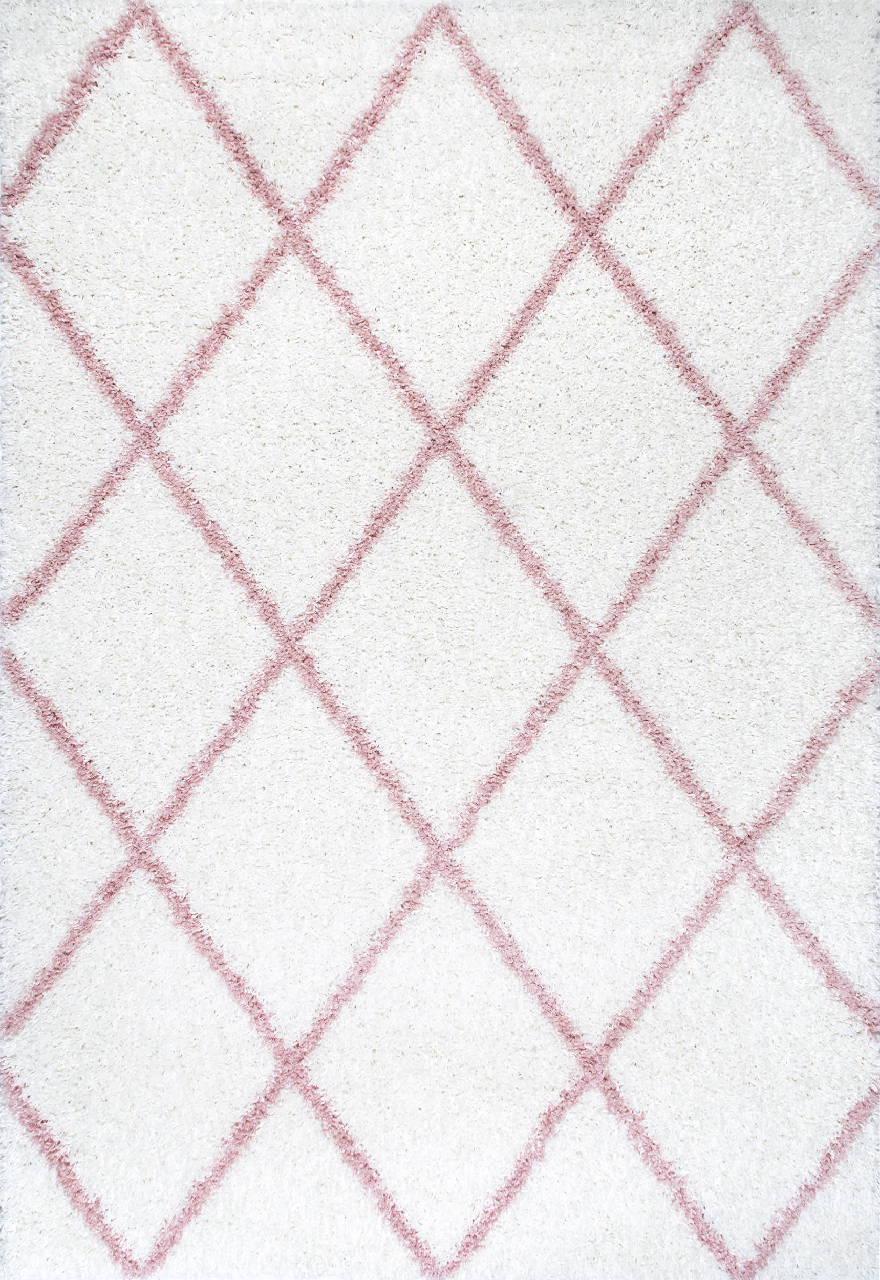 Soft Pink Easy Shag Lattice Rug - Plush Shaggy Area Rug for Living Room, Bedroom, Nursery - Non-Slip Comfortable Floor Mat for Home Decor
