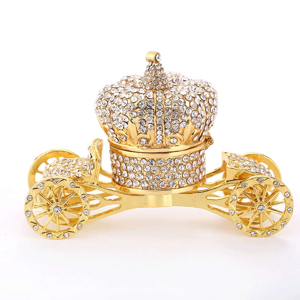 Enameled Pumpkin Carriage Trinket Box with Rhinestones - Hinged Jewelry Organizer for Rings, Earrings, Necklaces - Unique Collectible Gift with Magnetic Base - Perfect for Home Decor, Fairy Tale Themed Rooms & Gift Giving