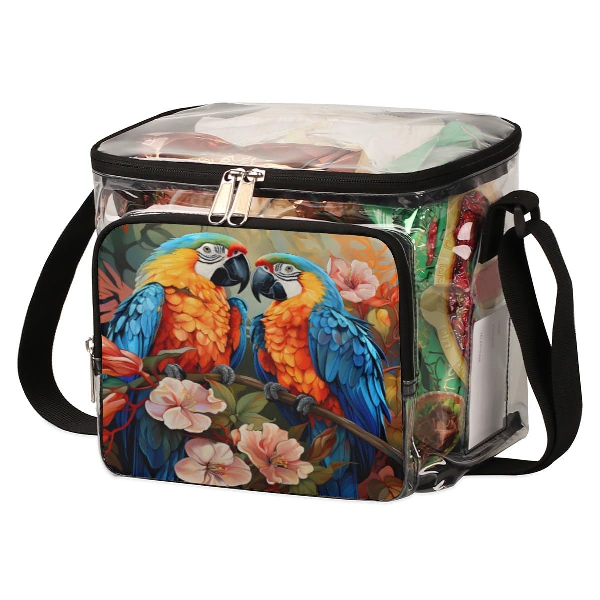 GzLeyigou Parrot Print Clear Tote Bag with Handles - Transparent Crossbody Shoulder Bag for Lunch, Beach, Travel, Picnic, Concerts & Sports Events - Stadium Approved Clear Purse for Women, Girls, Outdoor Activities & Shopping