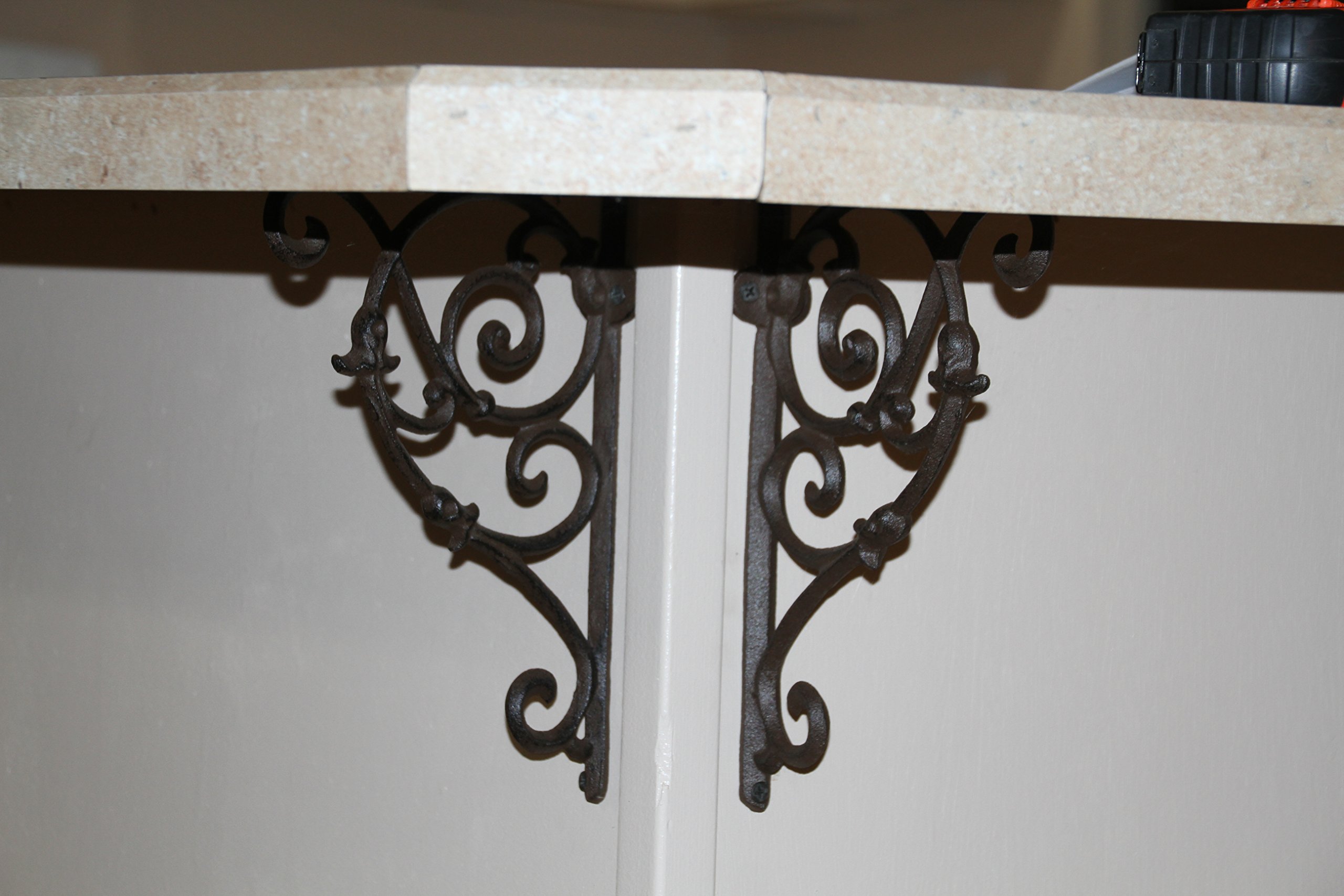 Premium 10.5 Inch Cast Iron Shelf Brackets - Heavy Duty Kitchen Countertop Supports (Set of 2) - Perfect for Floating Shelves, Pantry Organization & Farmhouse Decor