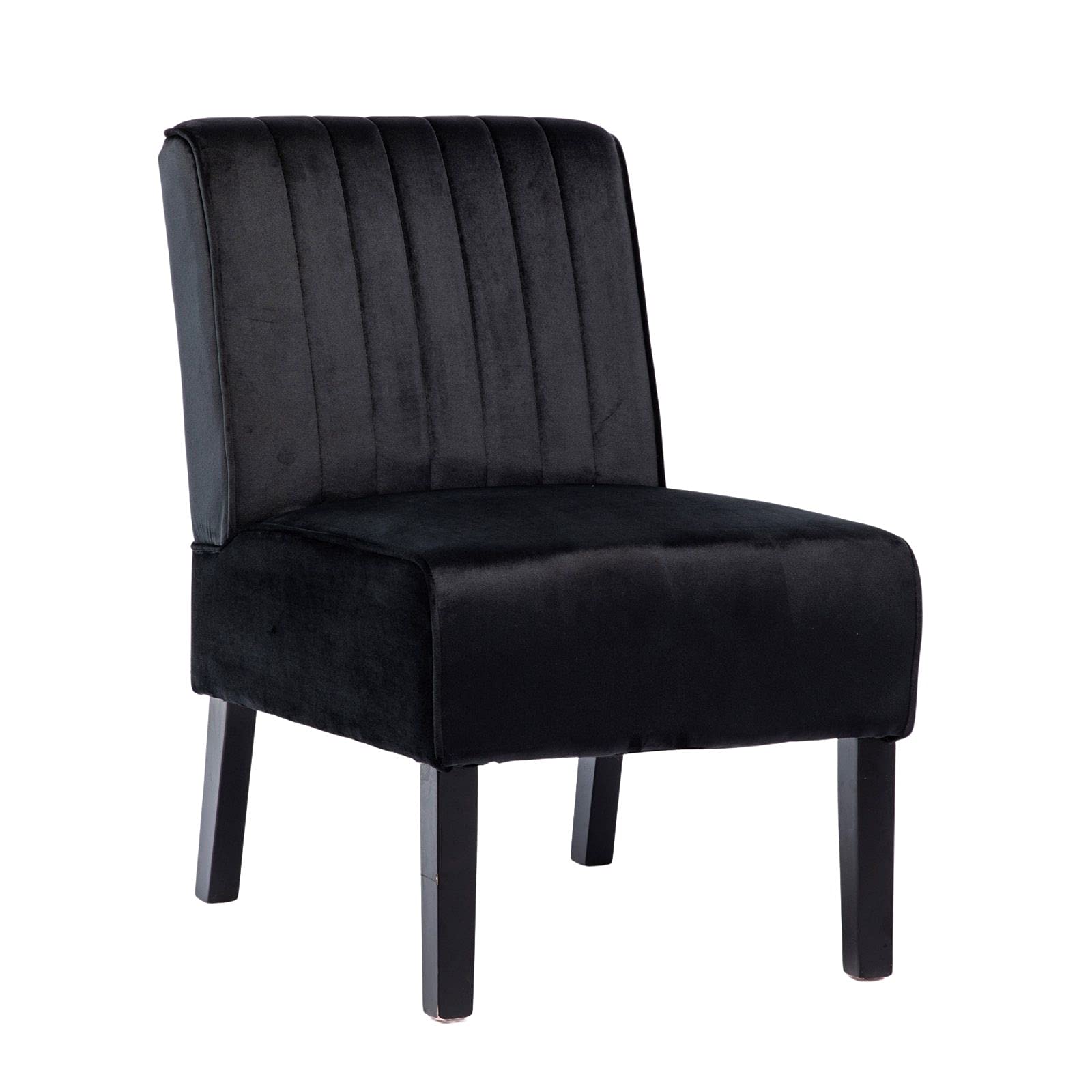 Velvet Upholstered Armless Accent Chair - Modern Slipper Chair for Living Room, Bedroom, Office & Guest Room - Small Space Sofa & Vanity Chair (Black) | Perfect for Reading Nooks, Home Offices & Cozy Sitting Areas