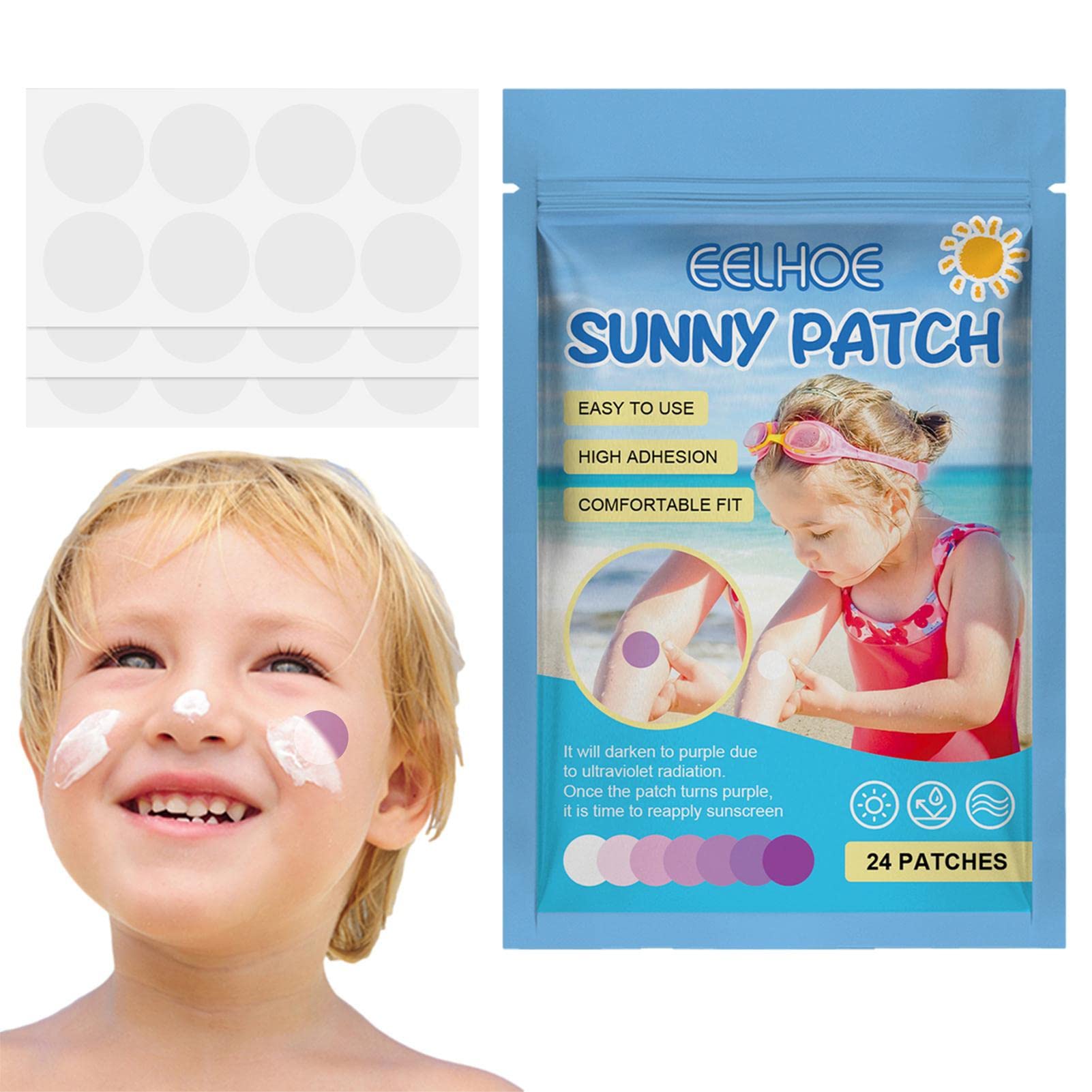 Waterproof UV Sunscreen Reapply Reminder Stickers - 24 Pack | UV Detection Patches for Kids & Adults | Perfect for Beach, Pool & Outdoor Activities
