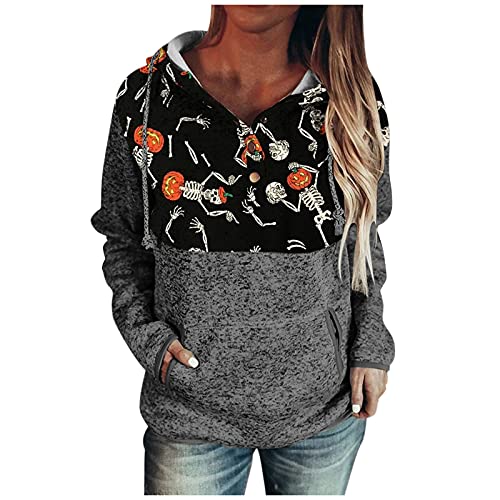 Women's Plus Size Halloween Hooded Sweatshirt - Long Sleeve Casual Pullover Blouse for Costume Parties & Fall Festivals