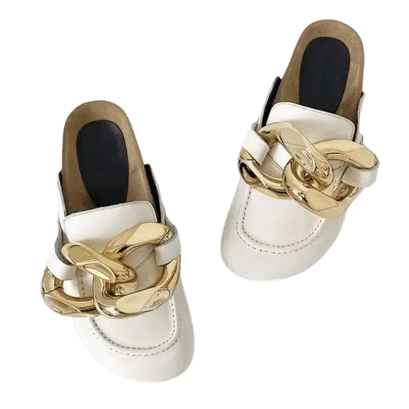 Big Gold Chain Slip On Sandals for Women - Trendy Summer Beach Slides with Metallic Accents | Perfect for Pool Parties, Vacations & Casual Outings