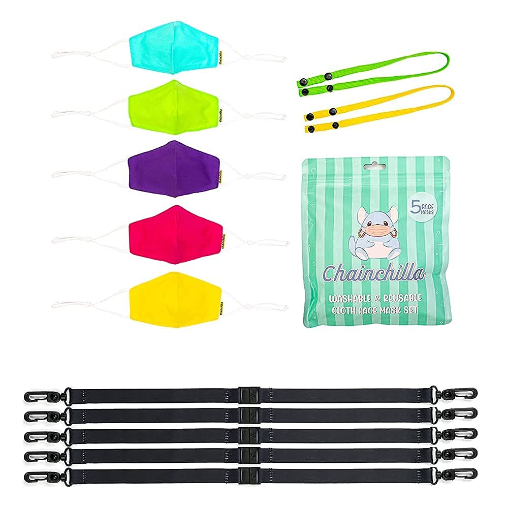Kids Reusable Masks with Lanyards - 5-Pack Colorful Set for School & Travel