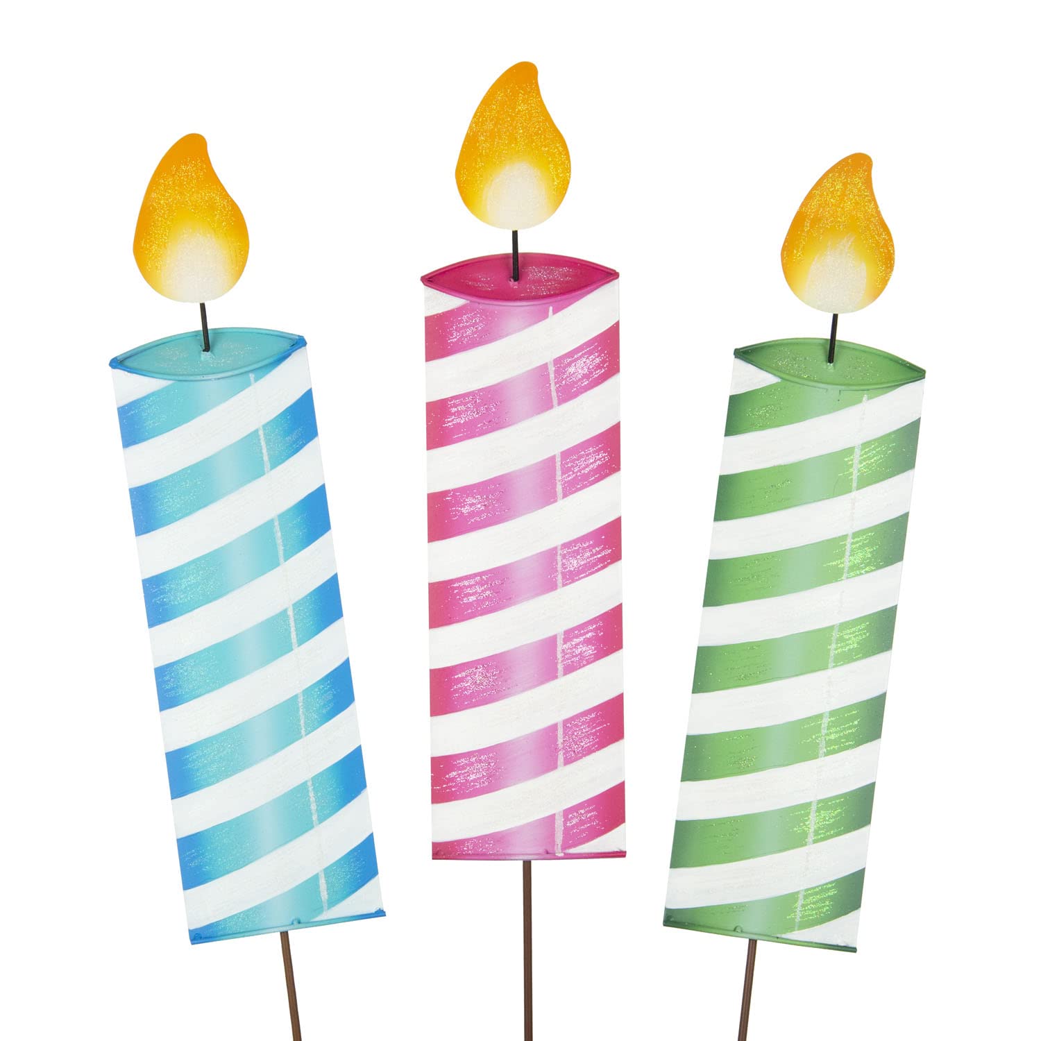 The Round Top Collection - Set of 3 Elegant Metal Birthday Candles for Cakes, Cupcakes & Party Decorations