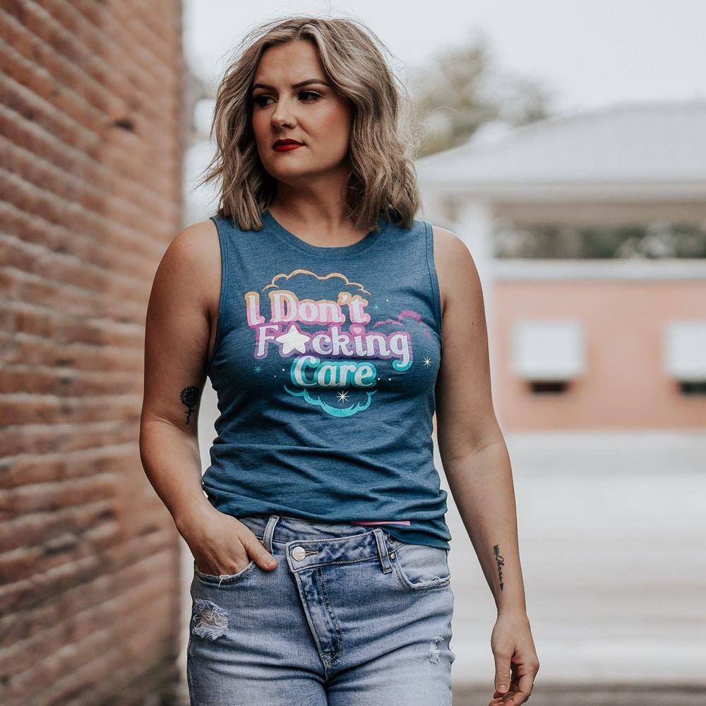Women's 'I Don't F*cking Care' Everyday Tank Top - Heather Blue | Casual Wear, Summer Outfits & Lounge Comfort