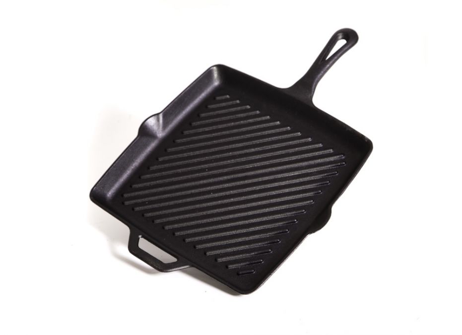 11 Inch Square Cast Iron Skillet with Ribbed Bottom - Perfect for Grilling, Searing & Baking Steaks, Burgers & Vegetables