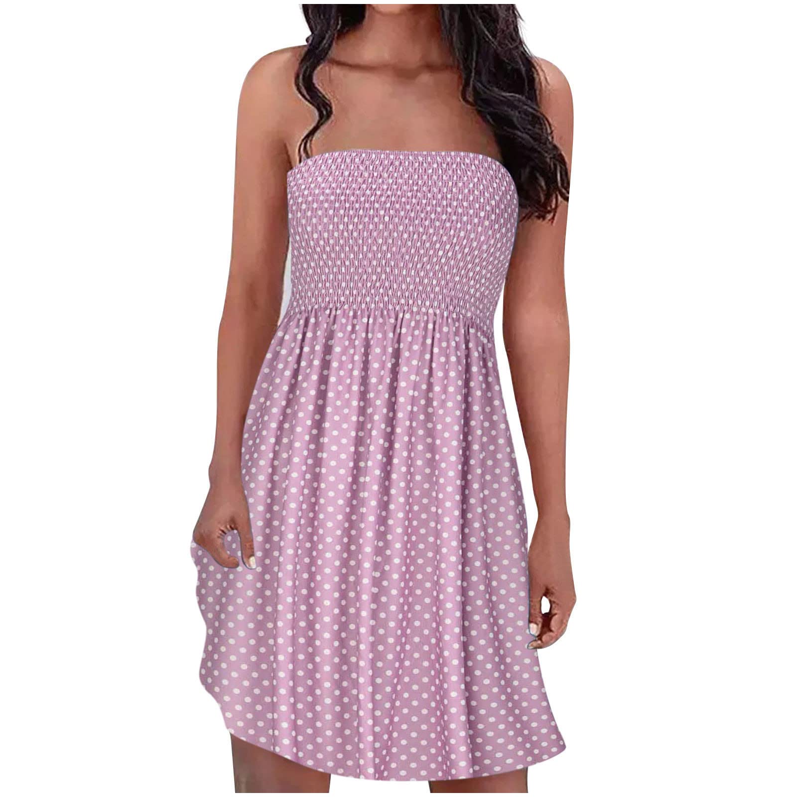 Bohemian Strapless Floral Print Dress for Women - Elastic Band Sleeveless Summer Dress - Perfect for Beach Vacations, Weddings & Date Nights