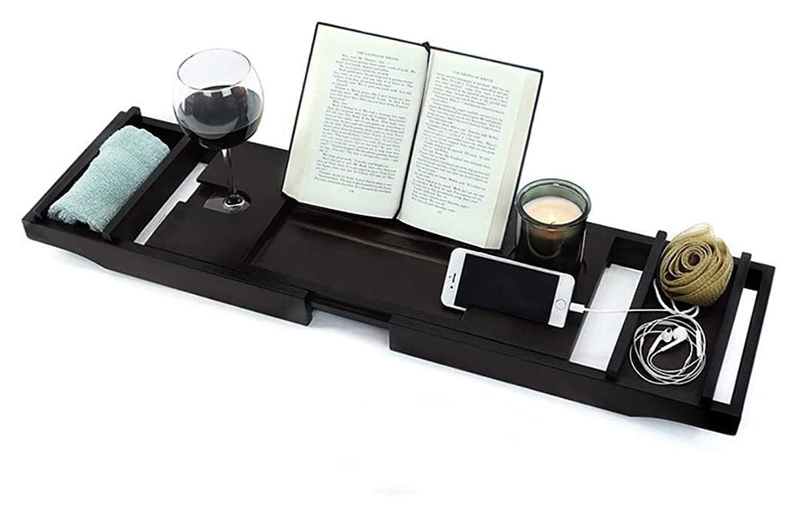 Luxury Wooden Bathtub Caddy Tray with Extending Sides - Built-in Book/Tablet Holder, Phone Stand & Wine Glass Holder - Foldable Bathtub Accessories for Relaxing Bath Time, Spa Days & Self-Care Moments