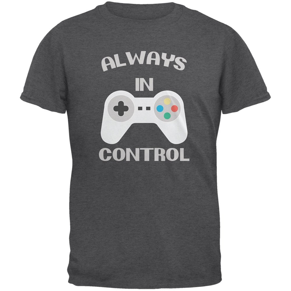 Gamer Always in Control Dark Heather Adult T-Shirt - Comfortable Gaming Tee for Men & Women - Perfect for Esports, Streaming & Casual Wear