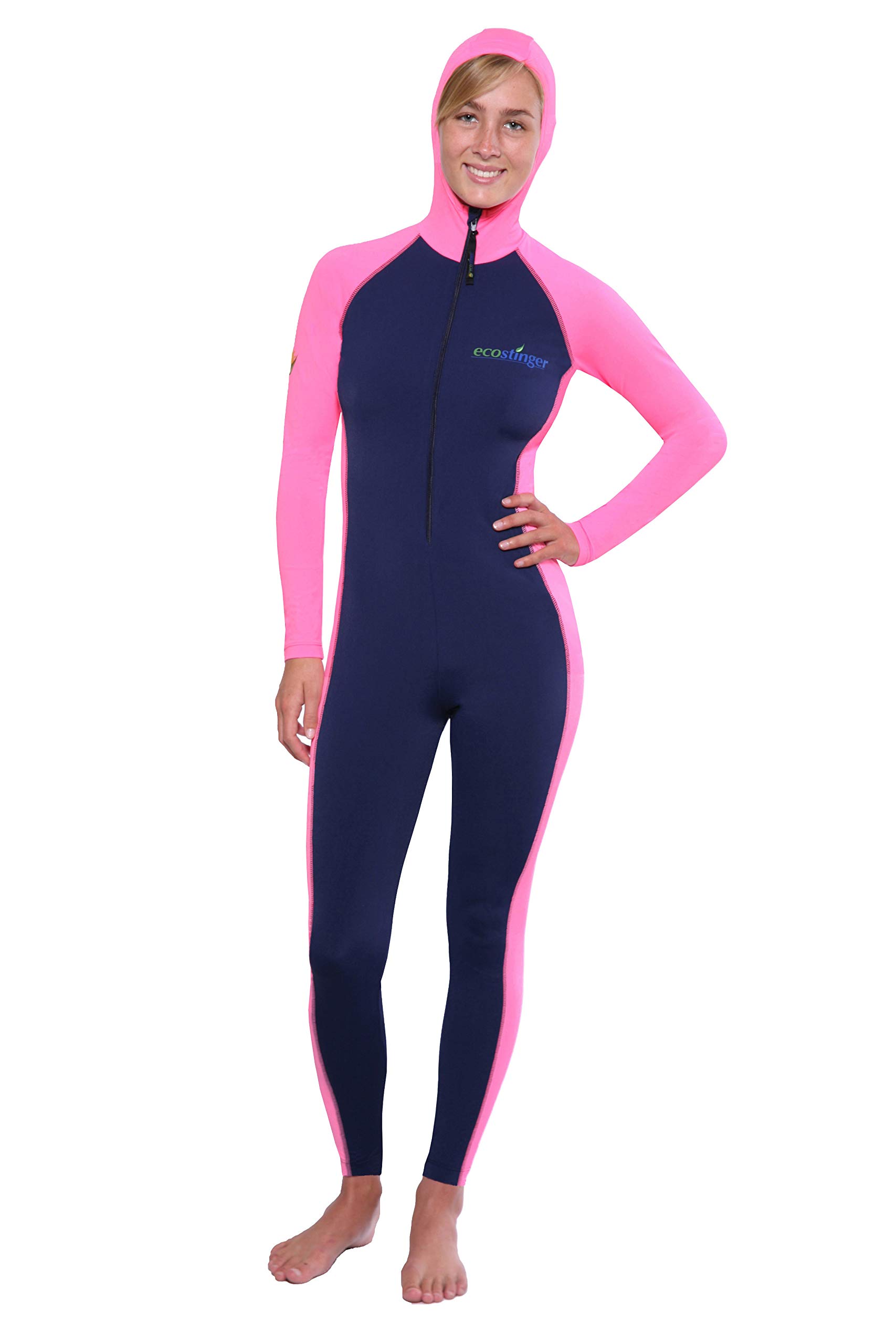 EcoStinger® Women's UV Sun Protection Full Body Stinger Suit Dive Skin with Hood - Navy & Pink - Perfect for Scuba Diving, Snorkeling, Surfing, and Water Sports