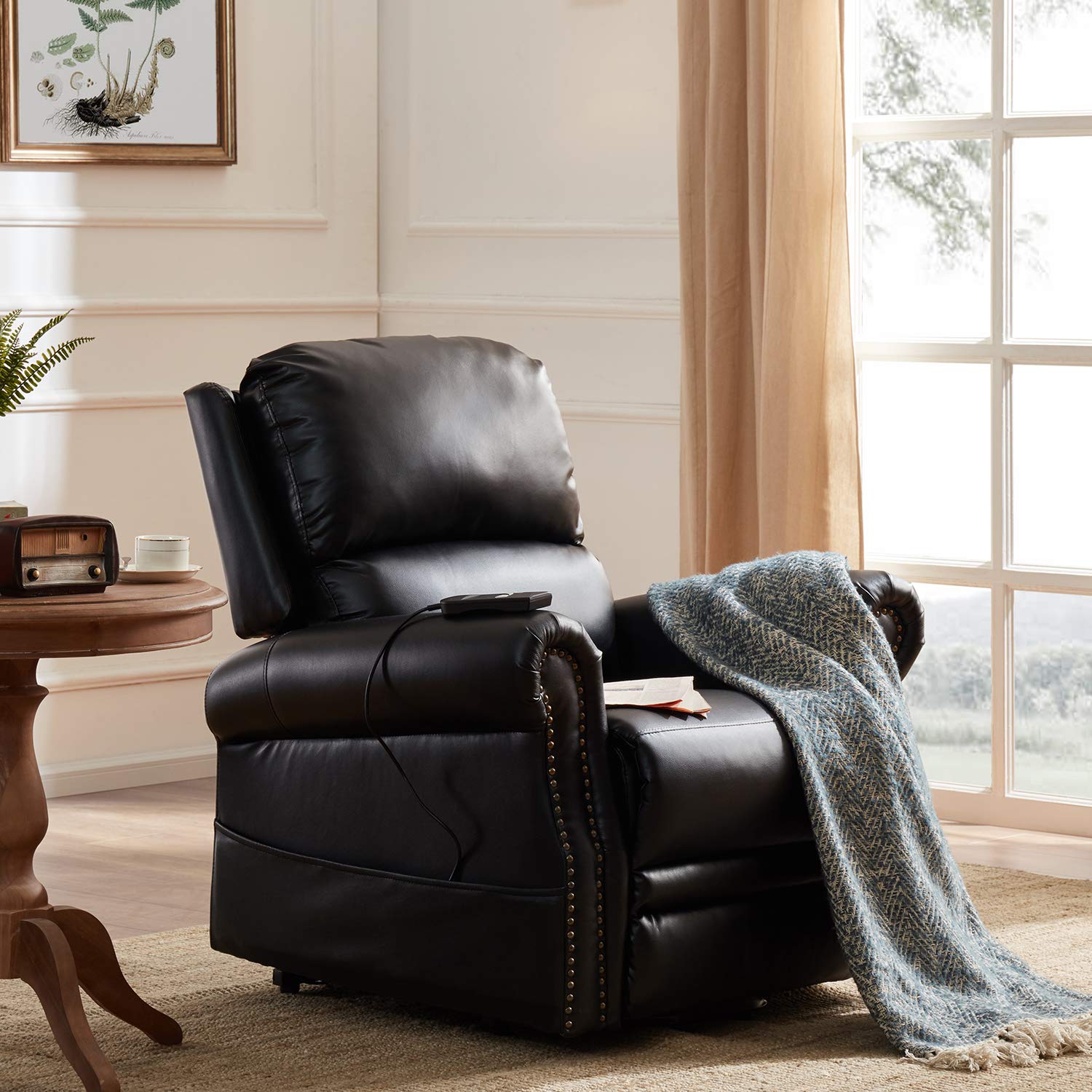 Beyamis Power Lift Recliner Chair - Heavy Duty PU Leather Reclining Sofa with Remote Control for Elderly & Living Room - Perfect for Home Theater, Relaxation & Mobility Assistance