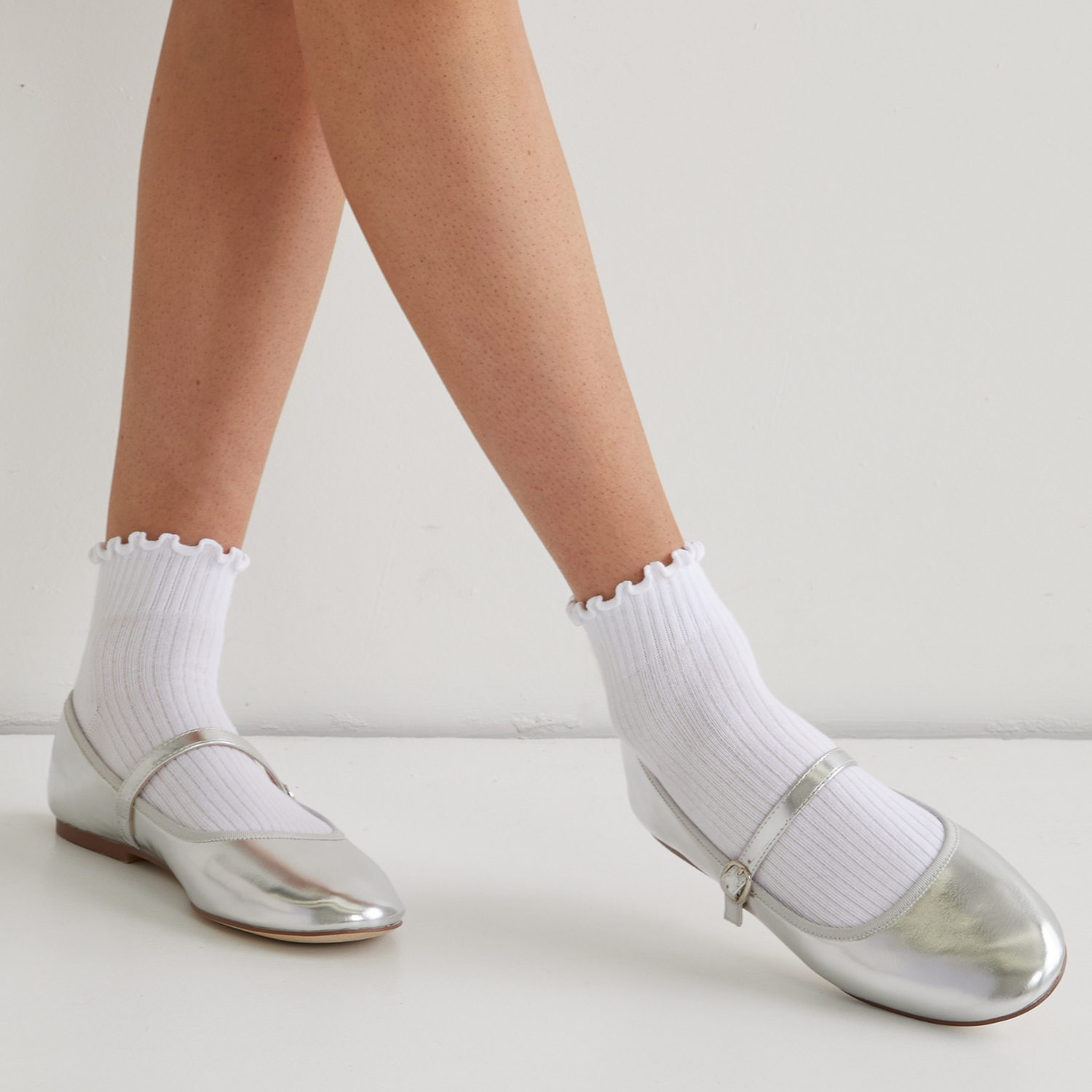 Bambi Mary Jane Flats - Silver Smooth Leather Shoes for Women | Comfortable & Stylish Ballet Flats for Work, Casual Wear & Special Occasions