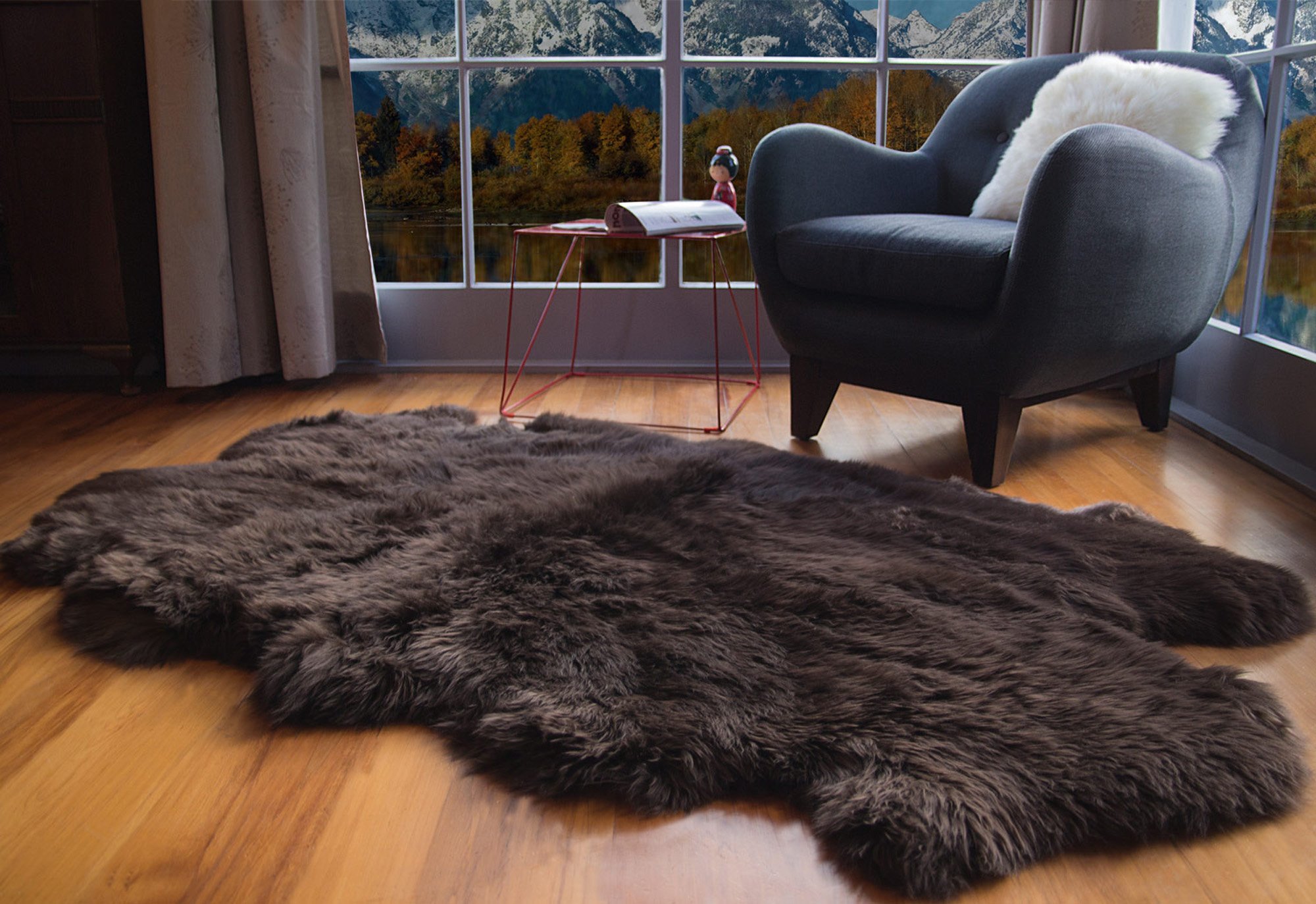 Genuine Large Sheepskin Rug 4x6 Feet - Super Soft & Fluffy Area Rug in Brown - Perfect for Living Room, Bedroom, or Nursery Decor