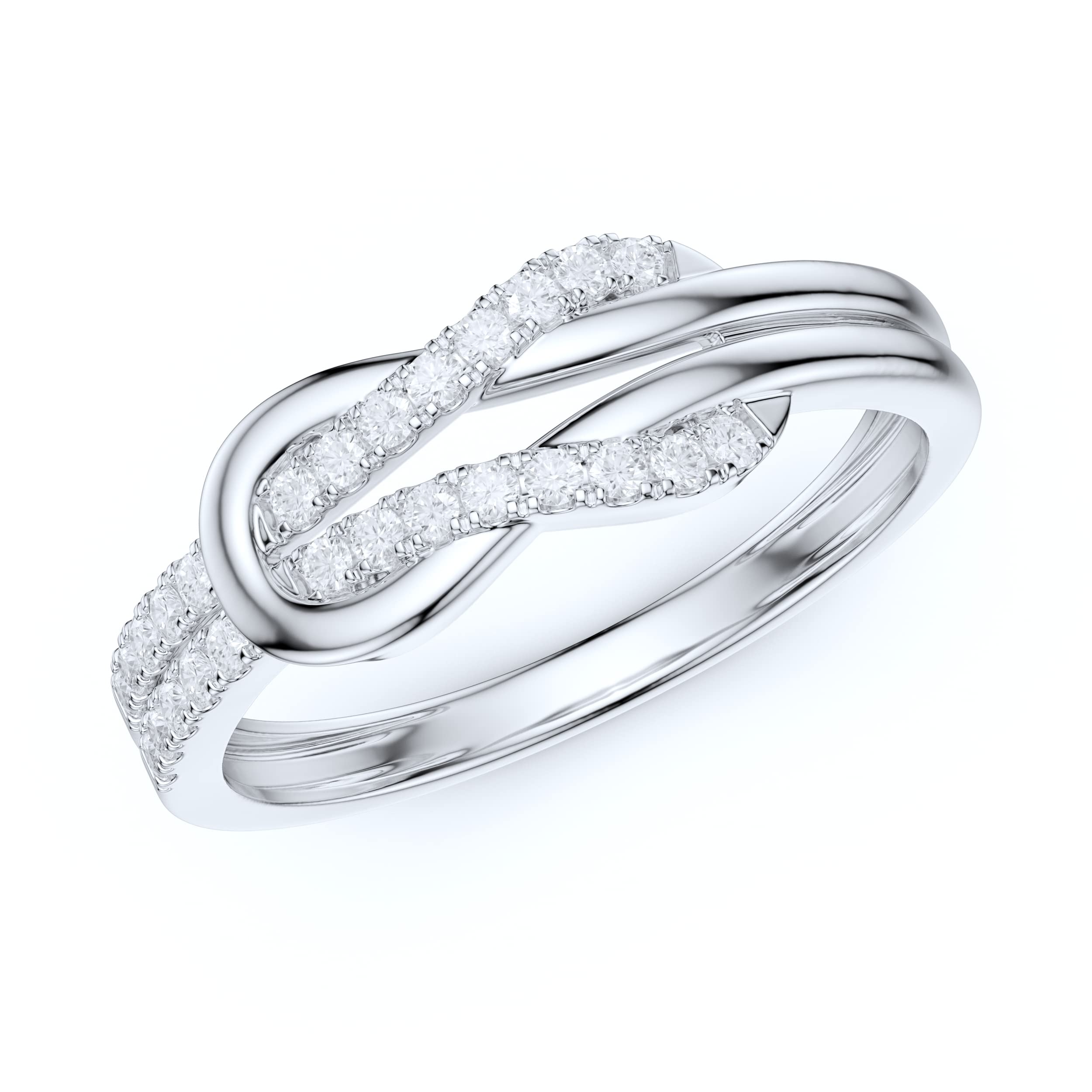 14K White Gold Love Knot Ring - Simulated Diamond or Genuine Moissanite Promise Ring for Couples, Anniversary & Engagement Gifts