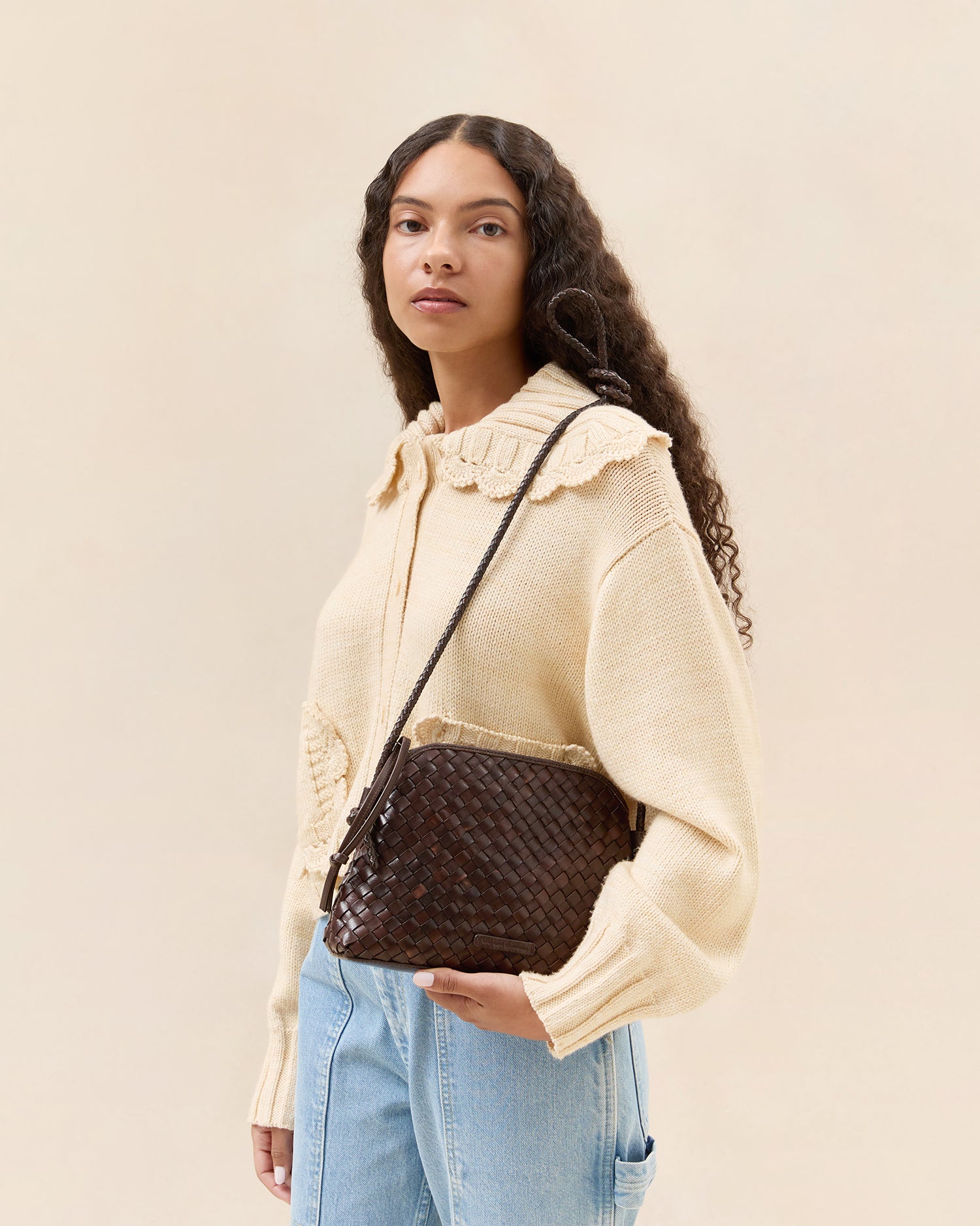 Mallory Chocolate Brown Woven Leather Crossbody Bag for Women - Stylish & Lightweight Purse for Everyday Use, Work, Travel & Shopping