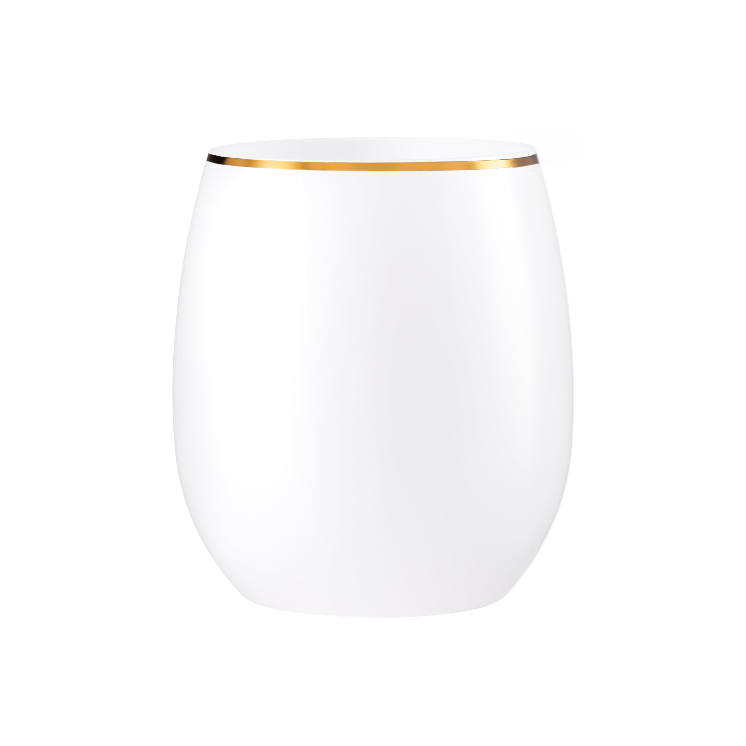 12 oz. White Stemless Wine Glasses with Gold Rim - Set of 6 - Perfect for Parties, Weddings, and Home Entertaining